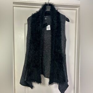 Lauren Michelle Metallic Knit Open Front Faux Fur Vest Size M
